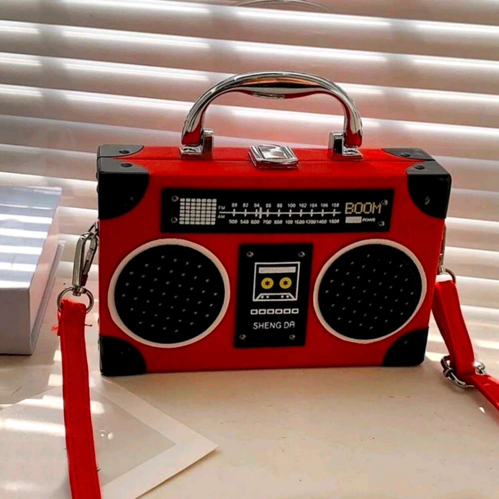 Red radio handbag